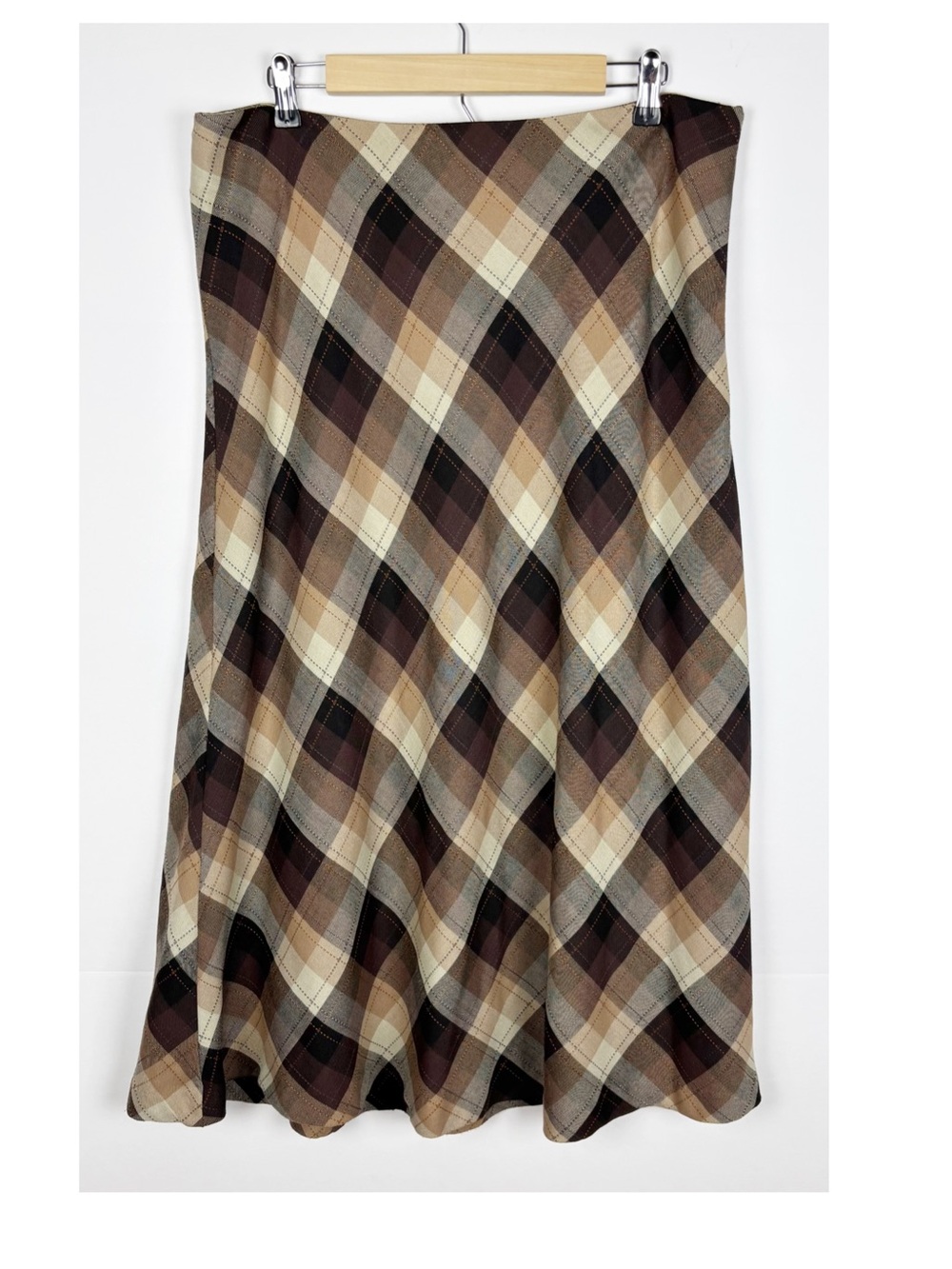 Linea Donna Woman Maxi Skirt Size 16W Brown Plaid Preppy academia Vintage